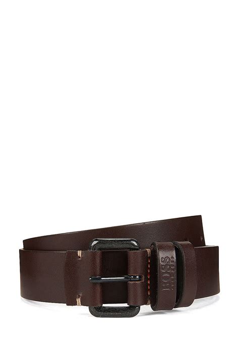 HUGO BOSS Leather belt with double-loop keeper - Brown Casual Belts ...