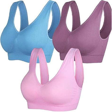 SANDYFU 3 Pack Leisure Women's Wirefree Wide Straps Comfort Sports Bra with Removable Soft Pads ...