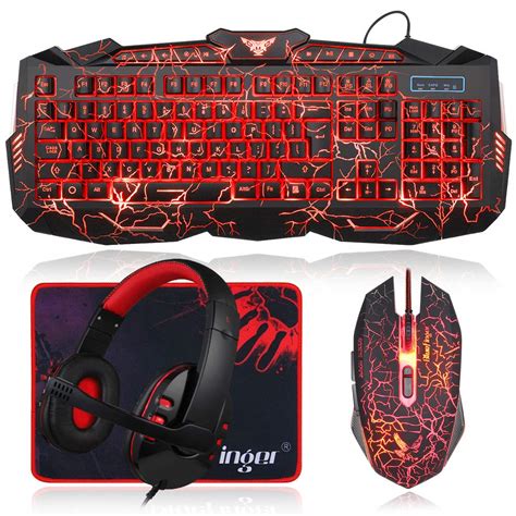 BlueFinger Gaming Keyboard Mouse Headset Combo,USB Wired Crack Backlit Keyboard,114 Keys Letters ...