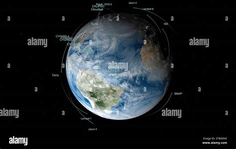 Visualization showing earth observation satellites in orbit around ...