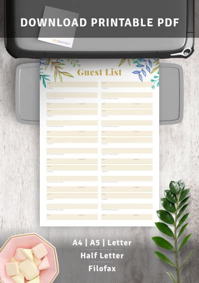 Download Printable Wedding Guest List with Botanical Pattern PDF