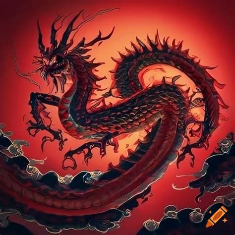 Intricate red dragon tail artwork on Craiyon