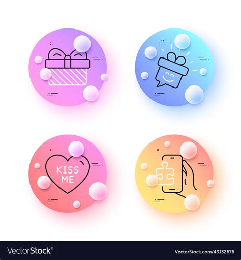 Smile puzzle game and gift minimal line icons Vector Image