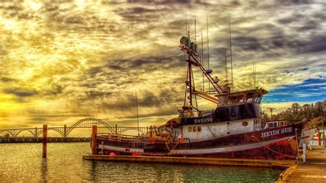 Brown and white sailing ship miniature, HDR, sky, boat, bridge HD ...