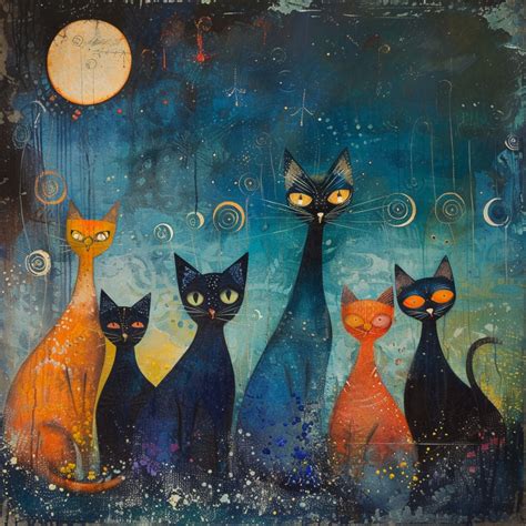 Whimsical Halloween Cats Art Print Free Stock Photo - Public Domain Pictures