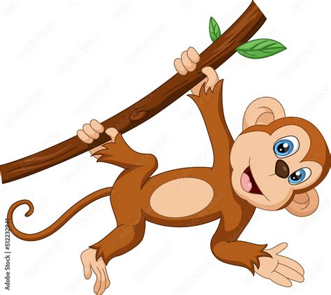 Cute little monkey cartoon on tree branch Stock Vector | Adobe Stock