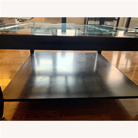 Square Coffee Table Dark Wood with Glass Top - AptDeco