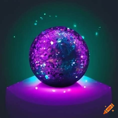 Cyberpunk style purple orb with teal sparkles