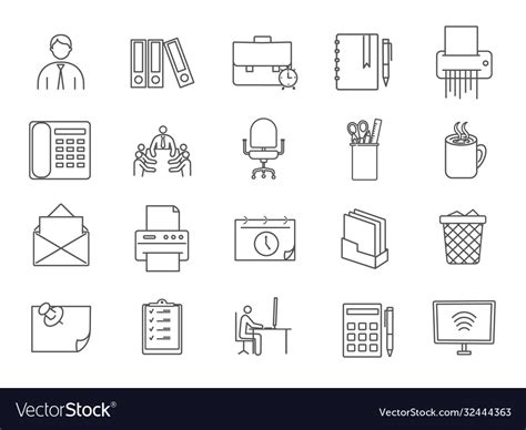 Large collection black and white office icons Vector Image