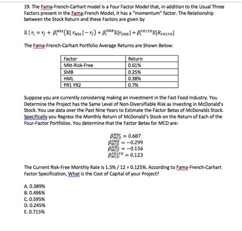 Solved 19. The Fama-French-Carhart model is a Four Factor | Chegg.com