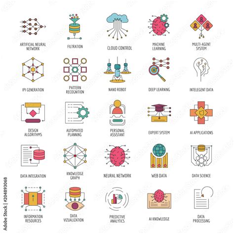 Neural network icons set, cartoon style Stock Vector | Adobe Stock