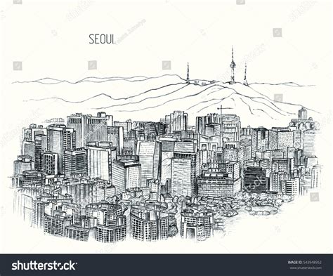 Seoul Skyline South Korea Hand Drawn Stock Illustration 543948952 - Shutterstock