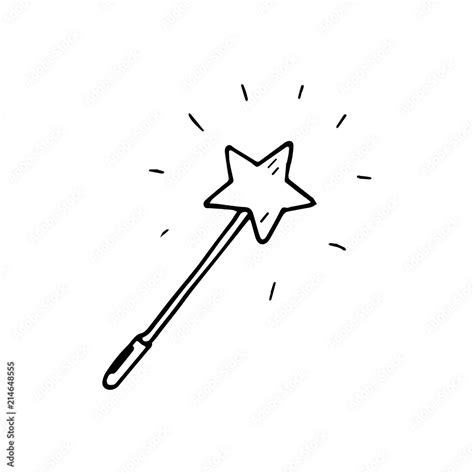 Hand Drawn magic wand doodle. Sketch style icon. Decoration element. Isolated on white ...