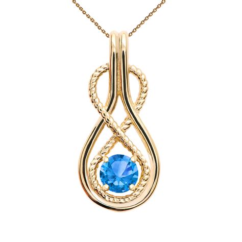 Infinity Rope December Birthstone Blue Topaz Yellow Gold Pendant Necklace