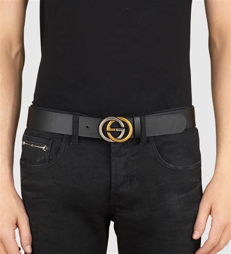 Gucci Leather Belt With Bi-color Interlocking G Buckle in Black - Lyst