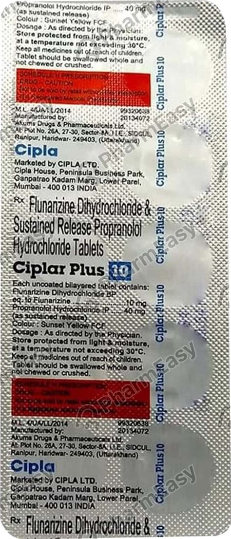 Ciplar Plus 10mg Strip Of 10 Tablets: Uses, Side Effects, Price ...