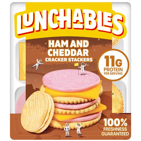 Lunchables Ham & Cheddar Cheese Cracker Stackers Kid Lunch Snack, 3.5 oz Tray, 1 Count - Walmart.com