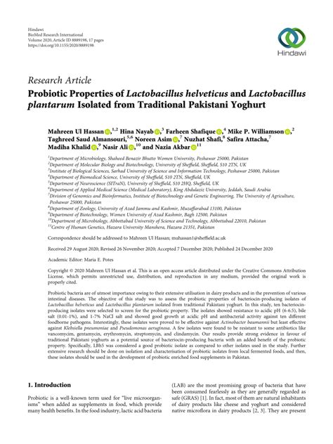 (PDF) Probiotic Properties of Lactobacillus helveticus and ...