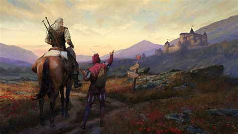 The witcher 3, roach, geralt of rivia, castle, game landscape, concept art, Games, HD wallpaper ...