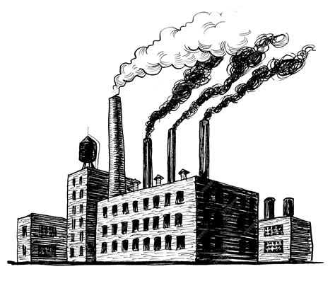 Premium Photo | A sketch of a factory with smoke coming out of the stacks Ink black and white ...