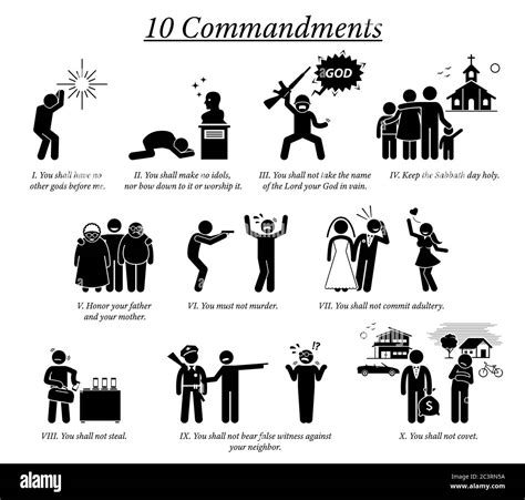 The 10 Commandment icons and pictogram. Illustration depict Ten Commandments teaching, beliefs ...