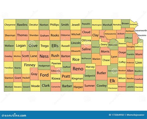 Kansas County Map stock vector. Illustration of kentucky - 173364950