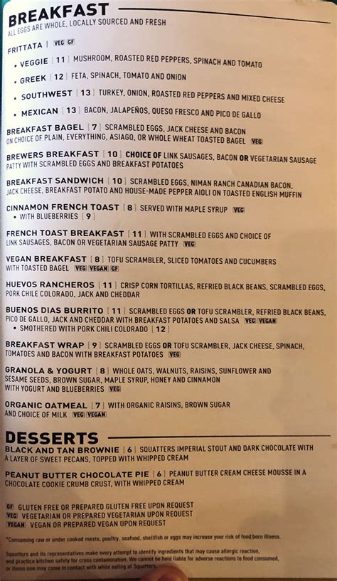 Squatters Salt Lake City airport menu – SLC menu