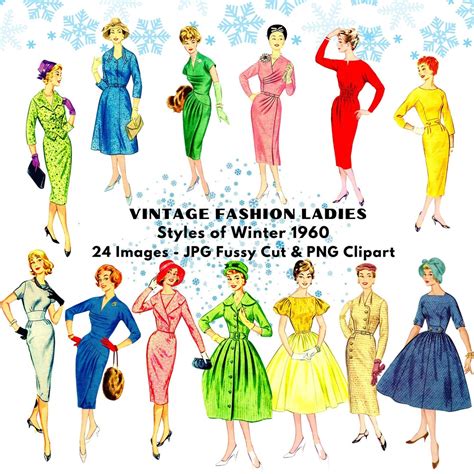 Vintage Fashion Ladies Winter 1960 Clipart & Fussy Cuts 60s - Etsy