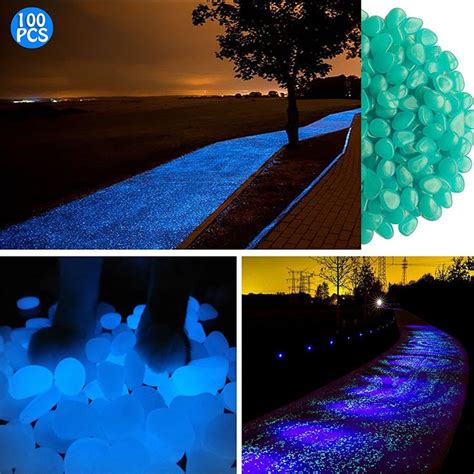 100 pcs Glow in the Dark Garden Pebbles Glowing Stones for Walkway Yard ...