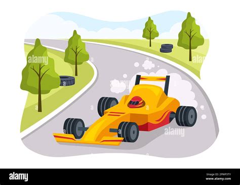 Formula Racing Sport Car Reach on Race Circuit the Finish Line Cartoon ...