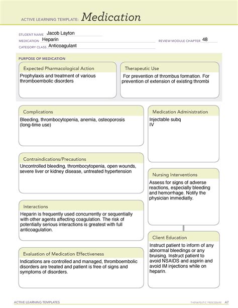 Heparin Medication Template