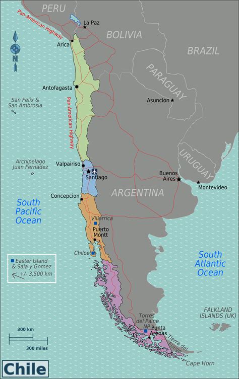 Landkarte Chile (Übersichtskarte/Regionen) : Weltkarte.com - Karten und ...