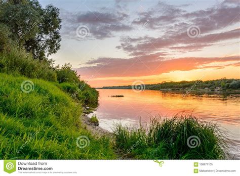 Nature of Russia, Oka River. Sunset Over the River Stock Image - Image of attraction, forest ...