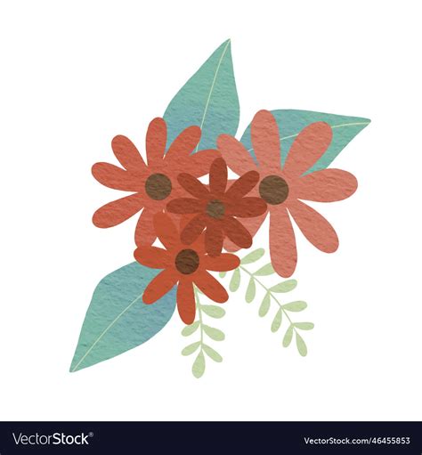 Red and coral pink flower with leaves bouquet Vector Image