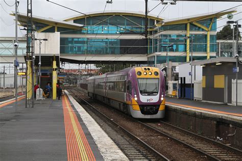 VLocity VL74 departs Dandenong station on a down Traralgon service ...