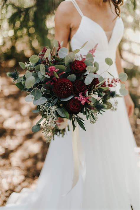 Boho Burgundy Green Bridal Bouquet. #appleblossomflowers #bohobouquets #rusticbouquets #mnbrid ...