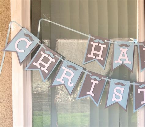 Happy Christening Baptism Moustache Banner Party Supplies Decor ...