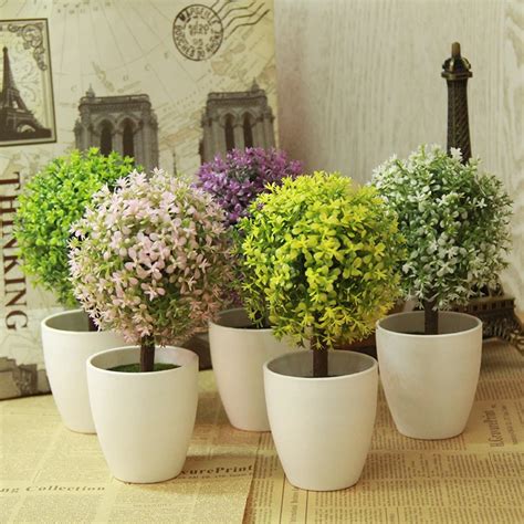 Artificial Topiary Tree & Ball Plants In Pot Colorful Fake Flower Ball ...