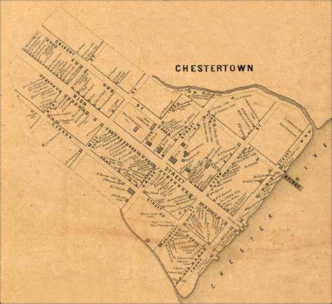 Detail of Chestertown from Simon J. Martenet, Map of Kent County, 1860, Library of Congress, MSA ...