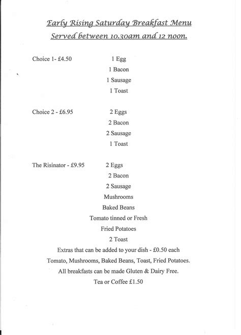 Menu at The Rising Sun pub & bar, Trowbridge, 61 Woodmarsh