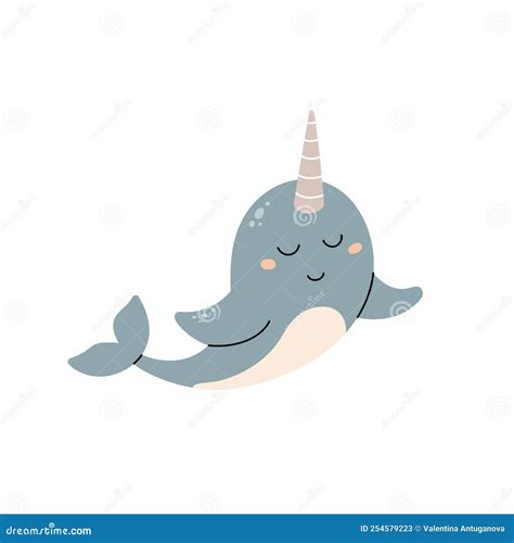 Cute Narwhal Vector Print. Cute Hand Drawn Illustration with Cartoon ...