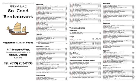 So Good Restaurant Inc menu in Ottawa, Ontario, Canada