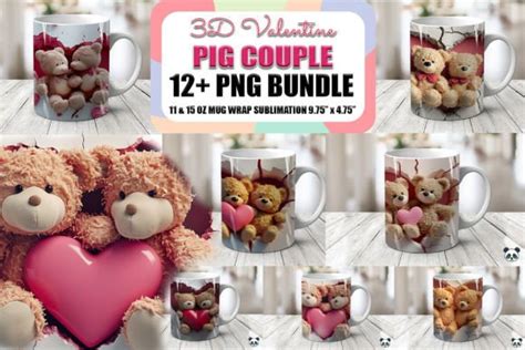 Valentine Teddy Bear Couple 3D Mug Wrap Graphic by Pandastic · Creative Fabrica