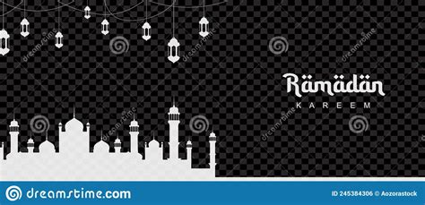 Religious Ramadan Banner With Mosque And Laterns. Ramadan Kareem ...