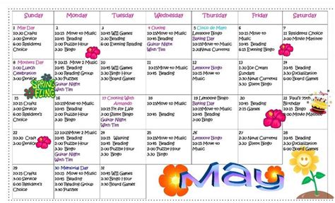 Mothers Day Flower Activity Calendar