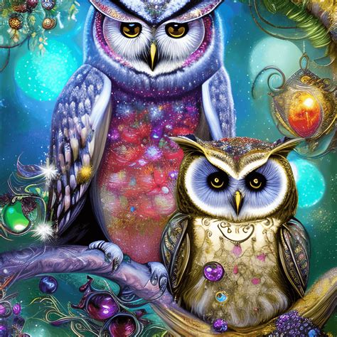 Hyper Detailed Winter Owls in a Lush Colorful Mythical Forest ...