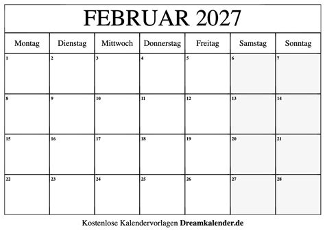 Kalender Februar 2027