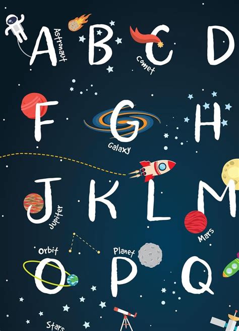 Space Wall Art, Kids Alphabet Print, Space Nursery, Printable Wall Art ...