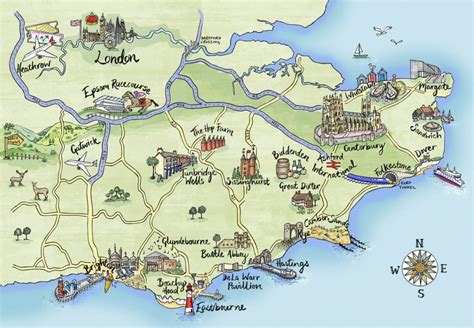 Kent & Sussex Map Print - Hand Drawn Maps