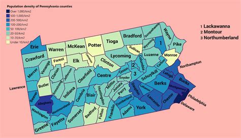 Population density of Pennsylvania counties | County, Tioga, Pennsylvania